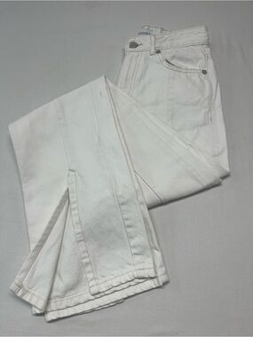 Zara White High-Rise Flare Jeans with Crease Detail and slit 32 length  1199